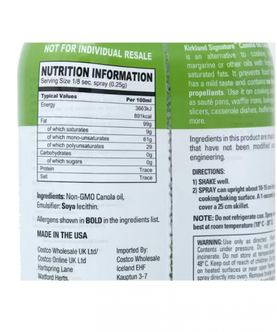 Kirkland Signature Canola Oil Cooking Spray, 2 x 397g